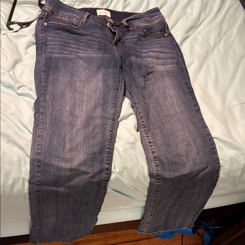 Blue Straight Leg Jeans with Subtle Fading